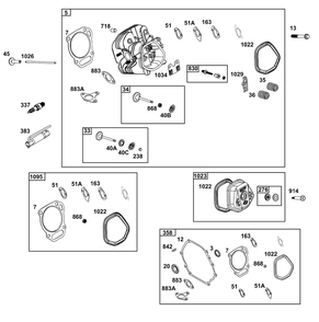 Cylinder Head Group Diagram and Parts List for 19N132-0237-H1 100000 - 19Z999 Briggs and Stratton Engine